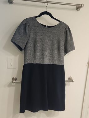LOFT Mixed Media Work Dress In Gray And Black